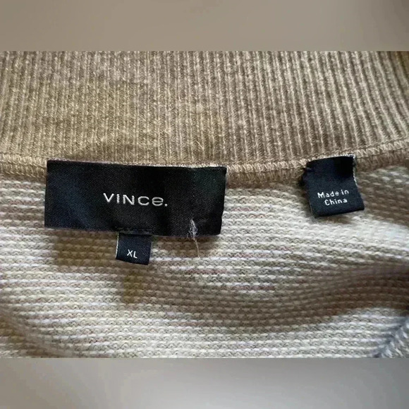 Vince. Men’s New Camel/Pearl Birds Eye Wool & Cashmere Quarter Zip Pullover - Picture 6 of 9